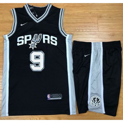 Nike San Antonio Spurs #9 Tony Parker Black A Set NBA Swingman Icon Edition Jersey Men's
